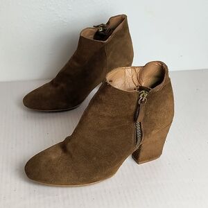 Zara Brown Suede Ankle Boots Size 6.5/37 Side Zipper